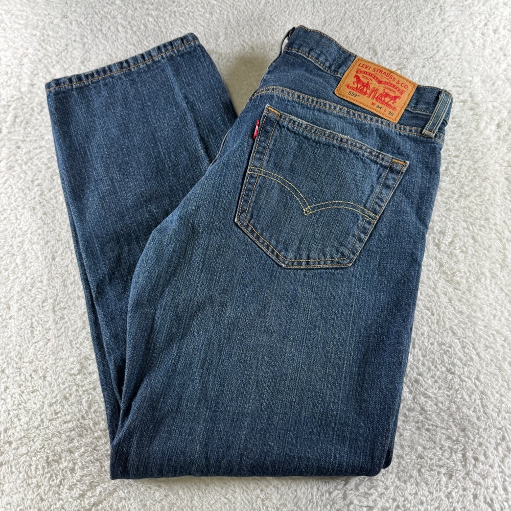 Levi's 559 Denim Relaxed Straight Jeans Pants Men's Size 34x30 Medium Wash Clean